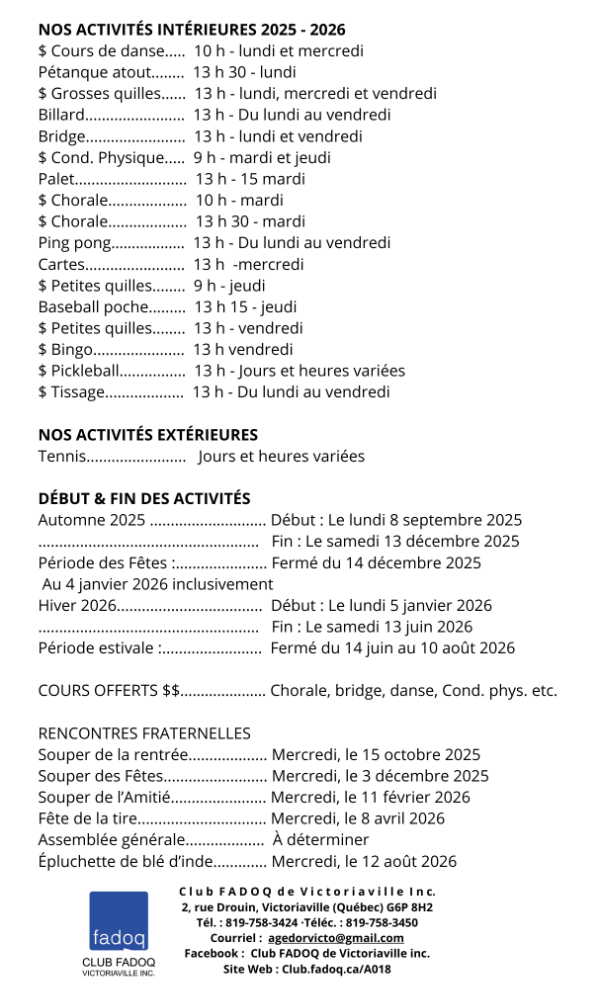 Activités 2025-2026